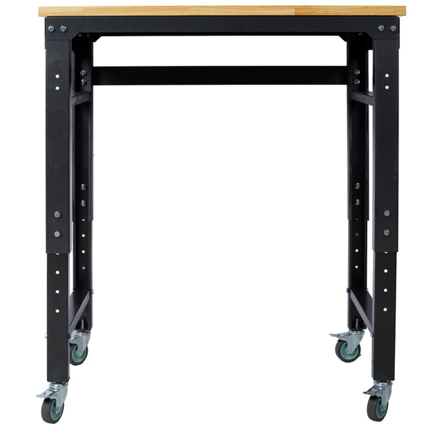 English Elm Workbench Rolling Garage Workshop with Rubberwood Top and Adjustable Steel Frame W465P190957
