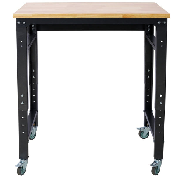 English Elm Workbench Rolling Garage Workshop with Rubberwood Top and Adjustable Steel Frame W465P190957