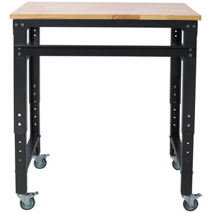 English Elm Workbench Rolling Garage Workshop with Rubberwood Top and Adjustable Steel Frame W465P190957