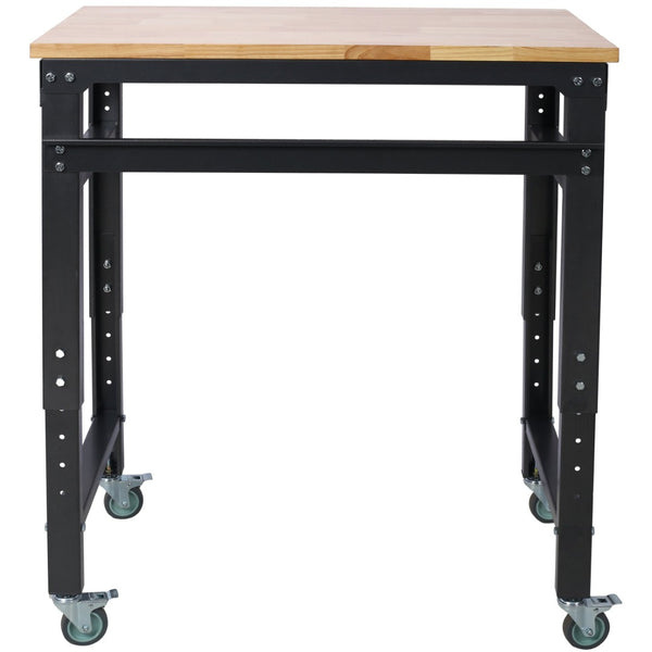 English Elm Workbench Rolling Garage Workshop with Rubberwood Top and Adjustable Steel Frame W465P190957