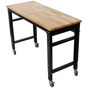 English Elm Workbench 48 Inch Rolling Butcher Block Top Steel Garage Workshop with Locking Casters W465P191424