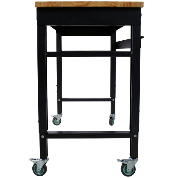 English Elm Workbench 48 Inch Rolling Butcher Block Top Steel Garage Workshop with Locking Casters W465P191424