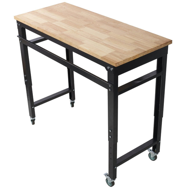 English Elm Workbench 48 Inch Rolling Butcher Block Top Steel Garage Workshop with Locking Casters W465P191424