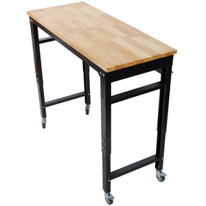 English Elm Workbench 48 Inch Rolling Butcher Block Top Steel Garage Workshop with Locking Casters W465P191424
