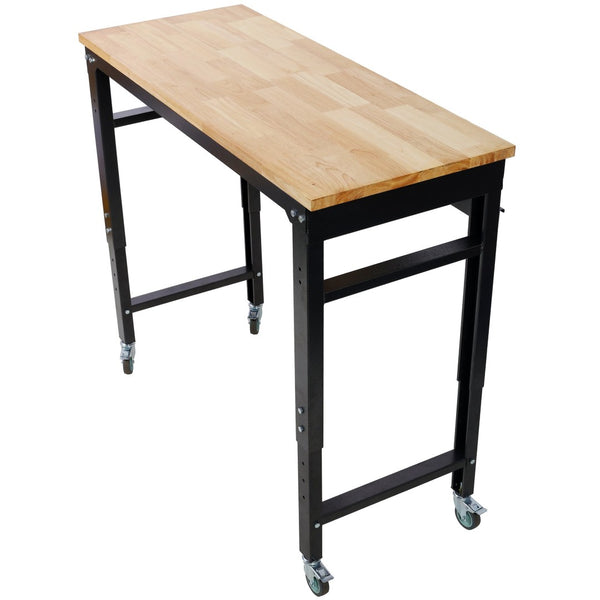 English Elm Workbench 48 Inch Rolling Butcher Block Top Steel Garage Workshop with Locking Casters W465P191424