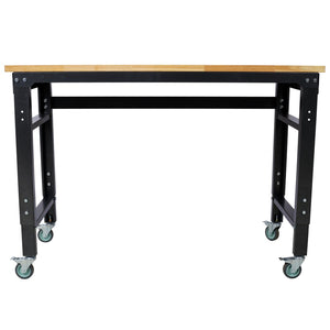 English Elm Workbench 48 Inch Rolling Butcher Block Top Steel Garage Workshop with Locking Casters W465P191424