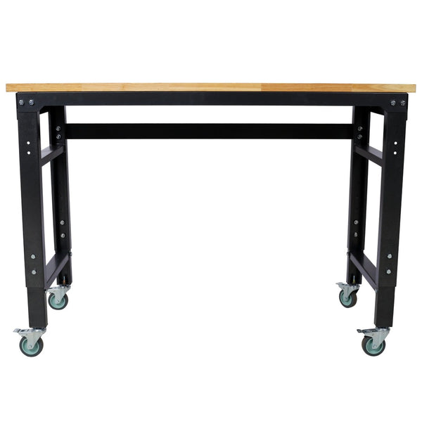 English Elm Workbench 48 Inch Rolling Butcher Block Top Steel Garage Workshop with Locking Casters W465P191424
