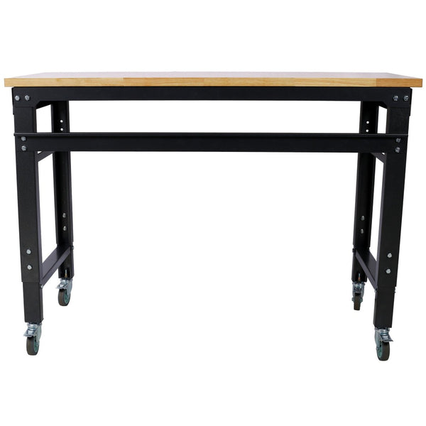 English Elm Workbench 48 Inch Rolling Butcher Block Top Steel Garage Workshop with Locking Casters W465P191424
