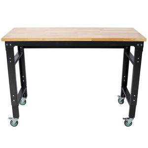 English Elm Workbench 48 Inch Rolling Butcher Block Top Steel Garage Workshop with Locking Casters W465P191424