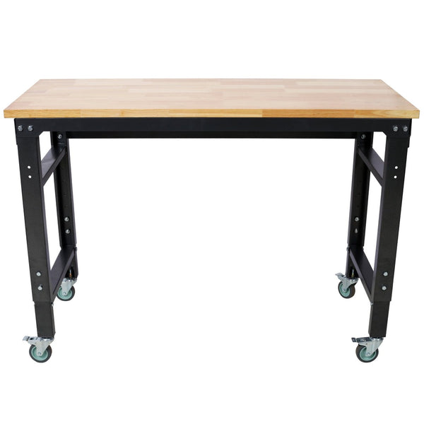 English Elm Workbench 48 Inch Rolling Butcher Block Top Steel Garage Workshop with Locking Casters W465P191424
