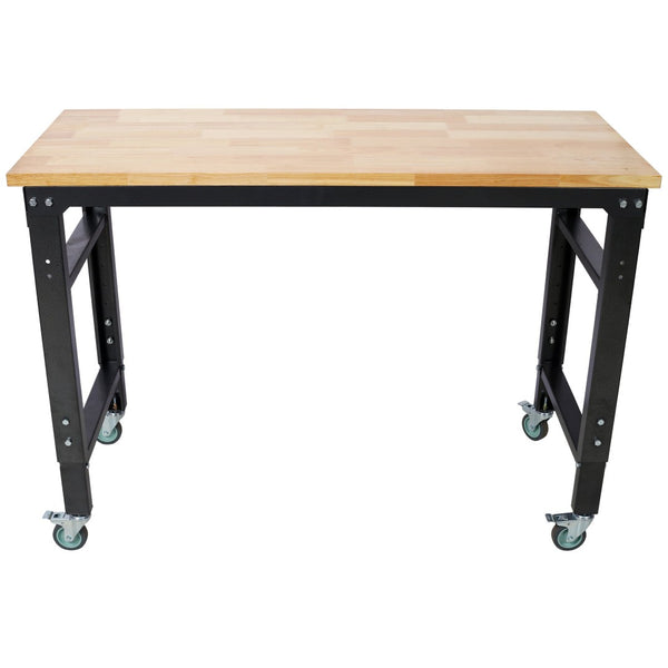 English Elm Workbench 48 Inch Rolling Butcher Block Top Steel Garage Workshop with Locking Casters W465P191424