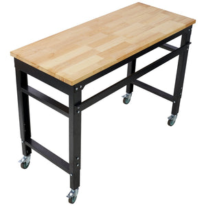 English Elm Workbench 48 Inch Rolling Butcher Block Top Steel Garage Workshop with Locking Casters W465P191424
