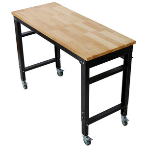 English Elm Workbench 48 Inch Rolling Butcher Block Top Steel Garage Workshop with Locking Casters W465P191424