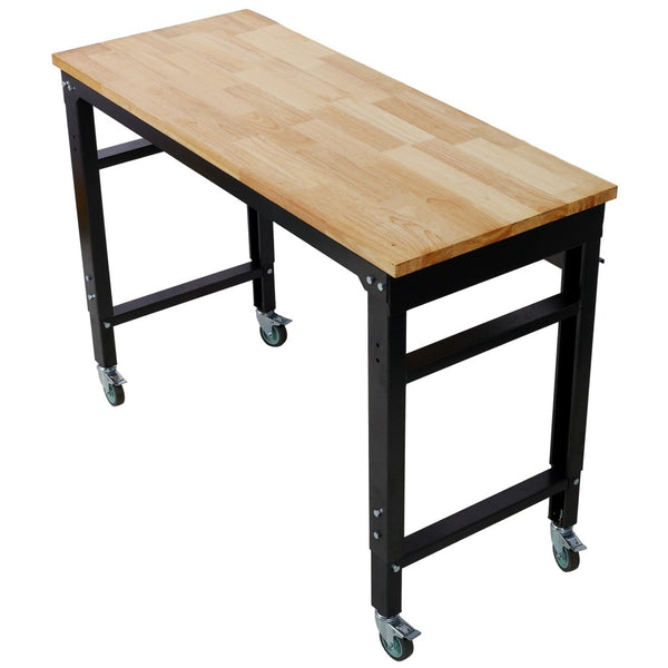 English Elm Workbench 48 Inch Rolling Butcher Block Top Steel Garage Workshop with Locking Casters W465P191424