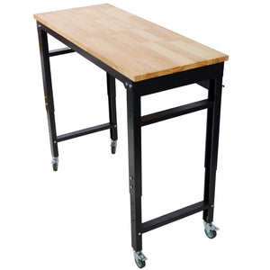 English Elm Workbench 48 Inch Rolling Butcher Block Top Steel Garage Workshop with Locking Casters W465P191424
