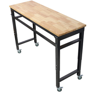 English Elm Workbench 60 Inch Rolling Garage Station with Rubberwood Top and Adjustable Steel Frame W465P191442