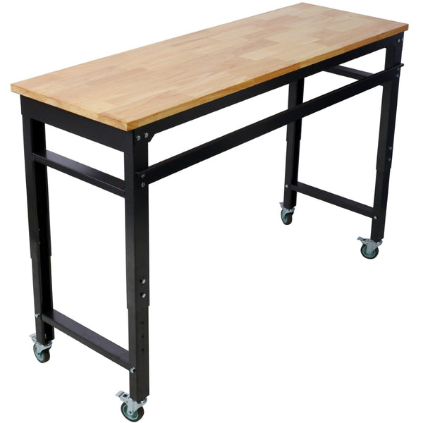 English Elm Workbench 60 Inch Rolling Garage Station with Rubberwood Top and Adjustable Steel Frame W465P191442