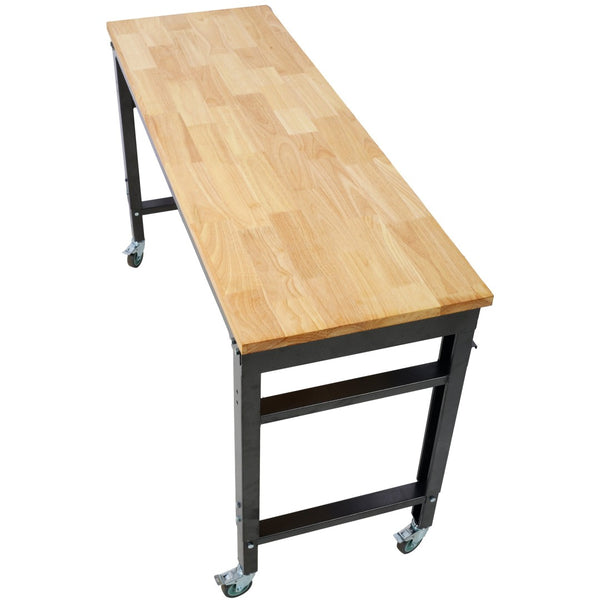 English Elm Workbench 60 Inch Rolling Garage Station with Rubberwood Top and Adjustable Steel Frame W465P191442