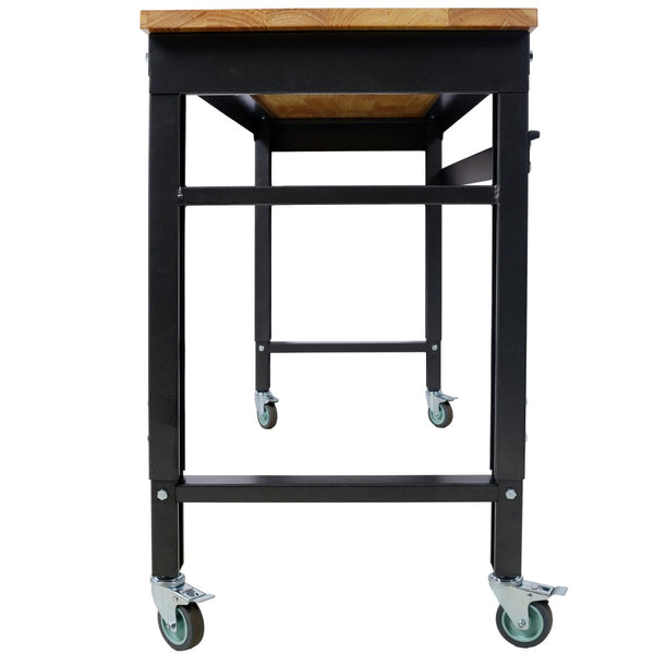 English Elm Workbench 60 Inch Rolling Garage Station with Rubberwood Top and Adjustable Steel Frame W465P191442