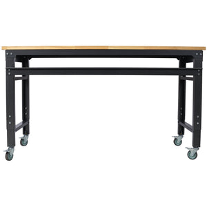 English Elm Workbench 60 Inch Rolling Garage Station with Rubberwood Top and Adjustable Steel Frame W465P191442