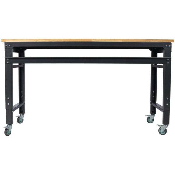 English Elm Workbench 60 Inch Rolling Garage Station with Rubberwood Top and Adjustable Steel Frame W465P191442
