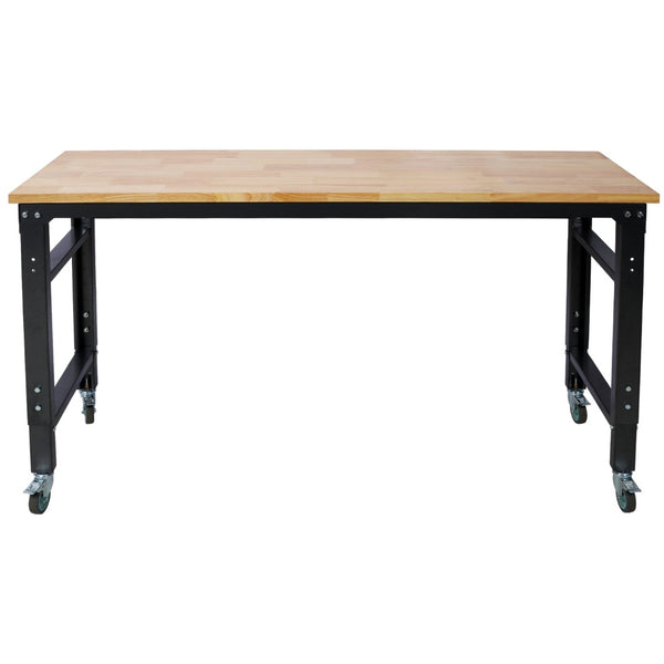 English Elm Workbench 60 Inch Rolling Garage Station with Rubberwood Top and Adjustable Steel Frame W465P191442