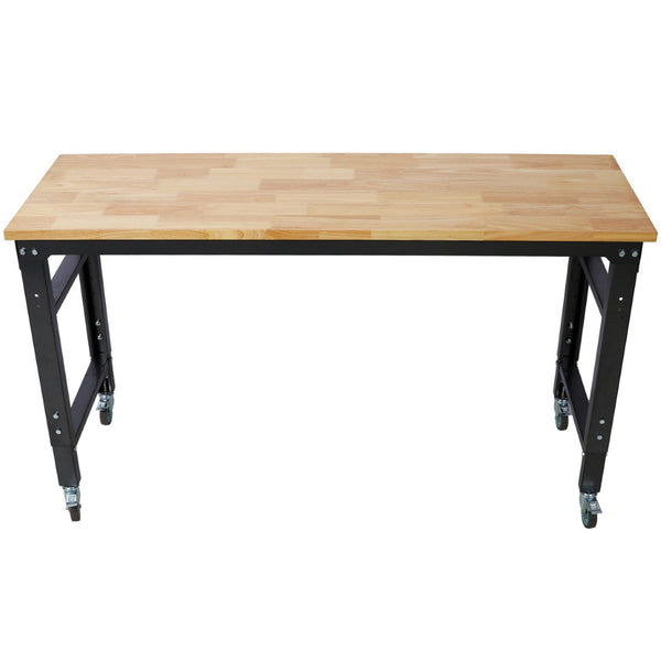 English Elm Workbench 60 Inch Rolling Garage Station with Rubberwood Top and Adjustable Steel Frame W465P191442