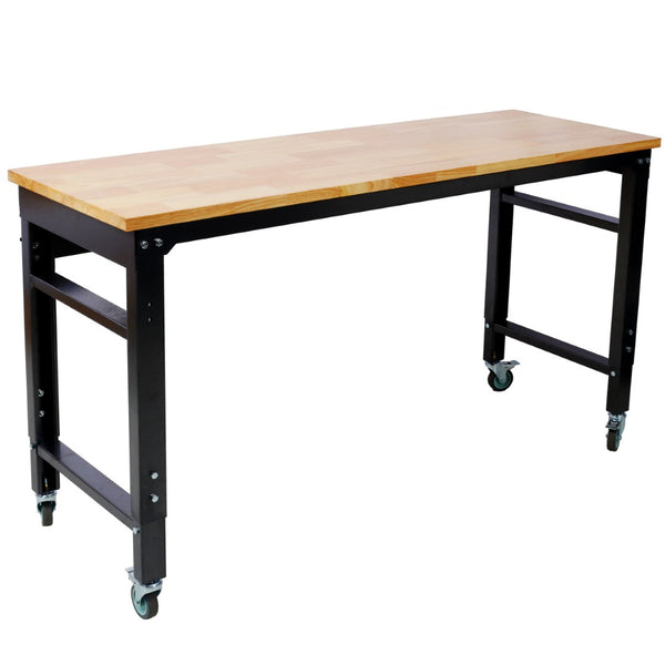 English Elm Workbench 60 Inch Rolling Garage Station with Rubberwood Top and Adjustable Steel Frame W465P191442