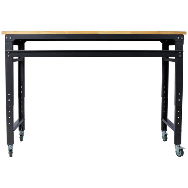 English Elm Workbench 60 Inch Rolling Garage Station with Rubberwood Top and Adjustable Steel Frame W465P191442