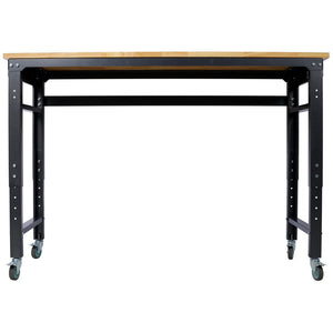 English Elm Workbench 60 Inch Rolling Garage Station with Rubberwood Top and Adjustable Steel Frame W465P191442