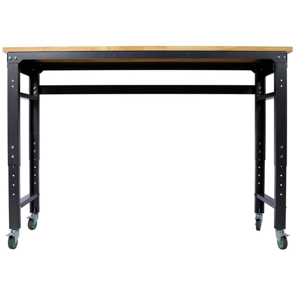 English Elm Workbench 60 Inch Rolling Garage Station with Rubberwood Top and Adjustable Steel Frame W465P191442