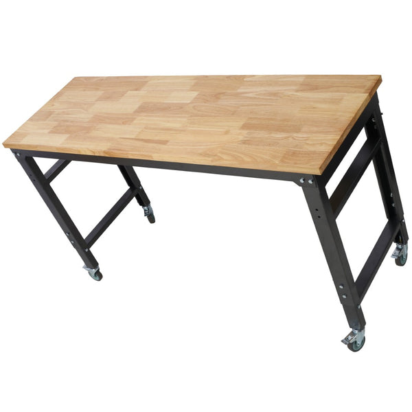 English Elm Workbench 60 Inch Rolling Garage Station with Rubberwood Top and Adjustable Steel Frame W465P191442