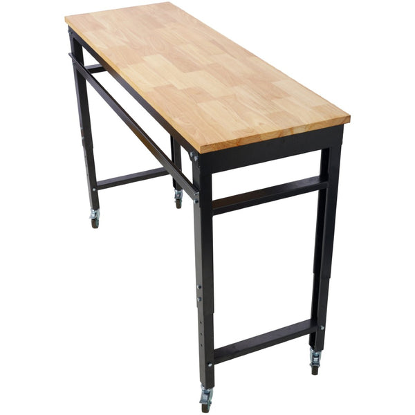 English Elm Workbench 60 Inch Rolling Garage Station with Rubberwood Top and Adjustable Steel Frame W465P191442
