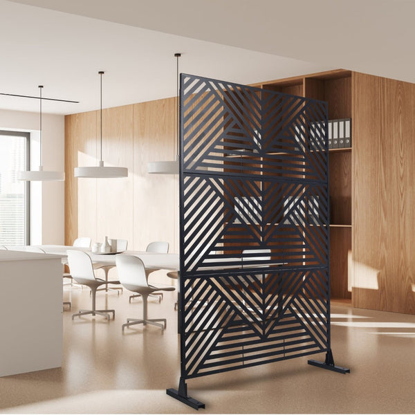 English Elm Outdoor Freestanding Metal Privacy Screen Geometric Cutout Panel for Patio or Garden Black PS101 W465P193157