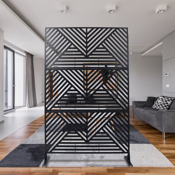English Elm Outdoor Freestanding Metal Privacy Screen Geometric Cutout Panel for Patio or Garden Black PS101 W465P193157