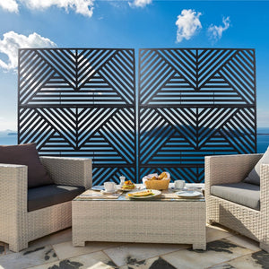 English Elm Outdoor Freestanding Metal Privacy Screen Geometric Cutout Panel for Patio or Garden Black PS101 W465P193157