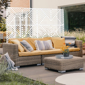 English Elm Outdoor Freestanding Metal Privacy Screen Geometric Cutout Panel for Patio or Garden White PS101 W465P193161