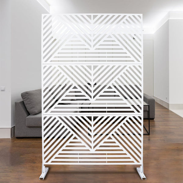 English Elm Outdoor Freestanding Metal Privacy Screen Geometric Cutout Panel for Patio or Garden White PS101 W465P193161