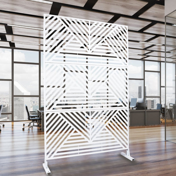 English Elm Outdoor Freestanding Metal Privacy Screen Geometric Cutout Panel for Patio or Garden White PS101 W465P193161