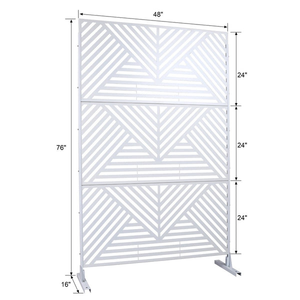 English Elm Outdoor Freestanding Metal Privacy Screen Geometric Cutout Panel for Patio or Garden White PS101 W465P193161