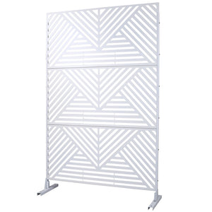 English Elm Outdoor Freestanding Metal Privacy Screen Geometric Cutout Panel for Patio or Garden White PS101 W465P193161