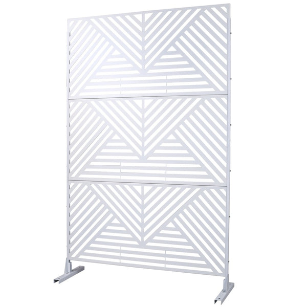 English Elm Outdoor Freestanding Metal Privacy Screen Geometric Cutout Panel for Patio or Garden White PS101 W465P193161