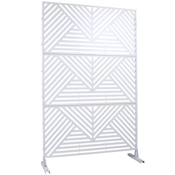 English Elm Outdoor Freestanding Metal Privacy Screen Geometric Cutout Panel for Patio or Garden White PS101 W465P193161