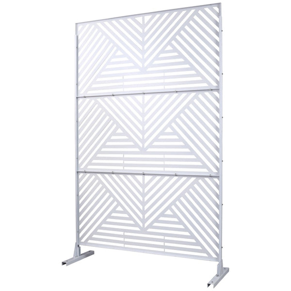 English Elm Outdoor Freestanding Metal Privacy Screen Geometric Cutout Panel for Patio or Garden White PS101 W465P193161