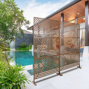 English Elm Outdoor Freestanding Metal Privacy Screen Geometric Cutout Panel for Patio or Garden Brown PS101 W465P193162