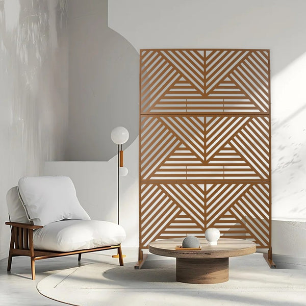 English Elm Outdoor Freestanding Metal Privacy Screen Geometric Cutout Panel for Patio or Garden Brown PS101 W465P193162
