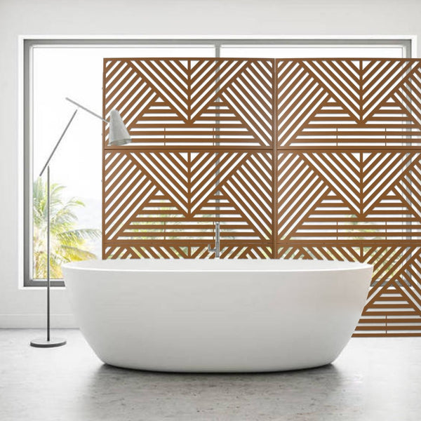English Elm Outdoor Freestanding Metal Privacy Screen Geometric Cutout Panel for Patio or Garden Brown PS101 W465P193162