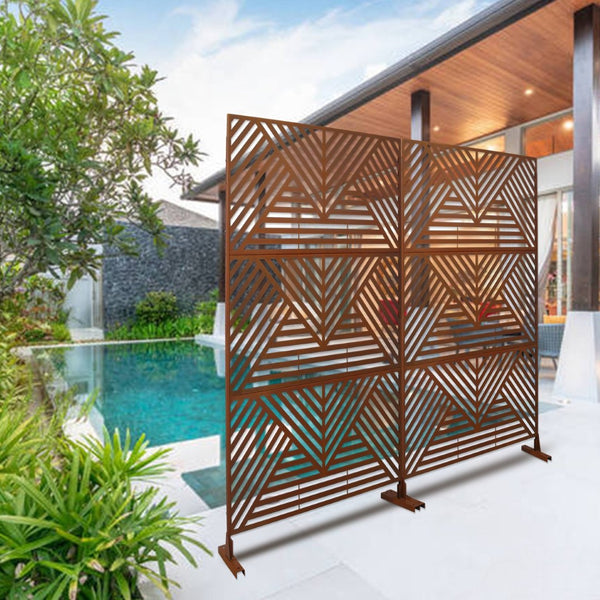 English Elm Outdoor Freestanding Metal Privacy Screen Geometric Lattice Panel for Patio Garden Deck W465P193166
