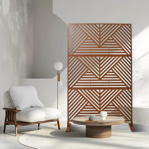 English Elm Outdoor Freestanding Metal Privacy Screen Geometric Lattice Panel for Patio Garden Deck W465P193166