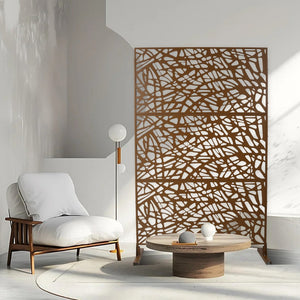 English Elm Outdoor Freestanding Metal Privacy Screen Geometric Lattice Panel for Patio Deck Garden W465P193190